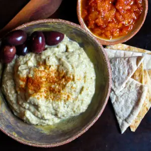 Baba Ganoush with Red Pepper Coulis